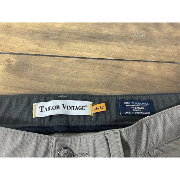 Tailor Vintage Canaan Slim Fit Pants Men's 38x32 Beige Performance Stretch - Picture 7 of 14